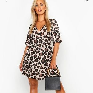Brand New Boohoo Leopard Ruffle Smock Dress